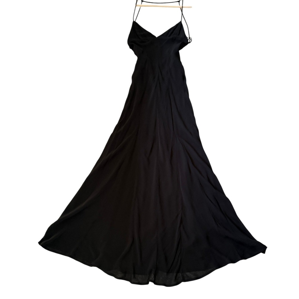 Zara Womens Black Spaghetti Strap V-Neck Flowy Maxi Dress 26290680